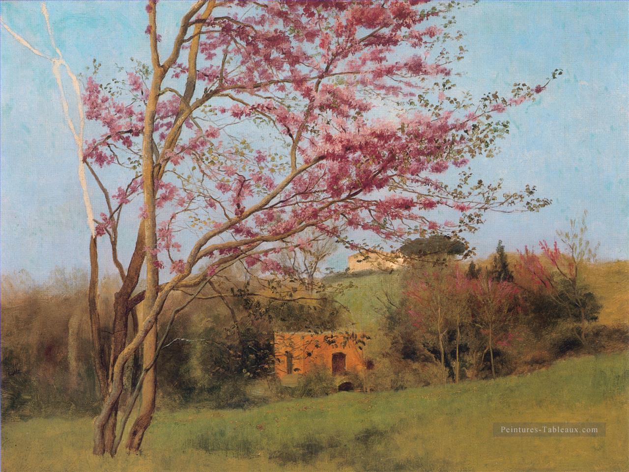 Paysage Floraison Rouge Amande Néoclassiciste Dame John William Godward Fleurs impressionnistes Peintures à l'huile